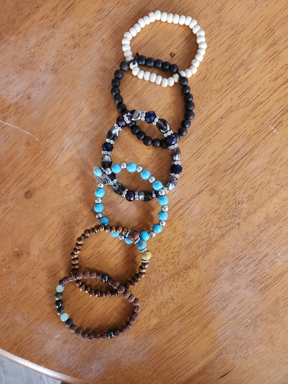 Set of 6 Beaded Stretch Bracelets | Turquoise, Brown, Cream, Purple | Boho Stack
